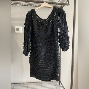 Carolina Herrera vintage black silk lace and sequin balloon sleeve evening gown